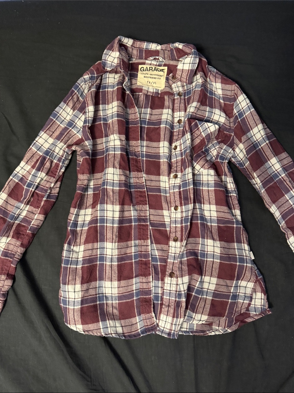 Garage Burgundy and White Plaid Button-Down Shirt